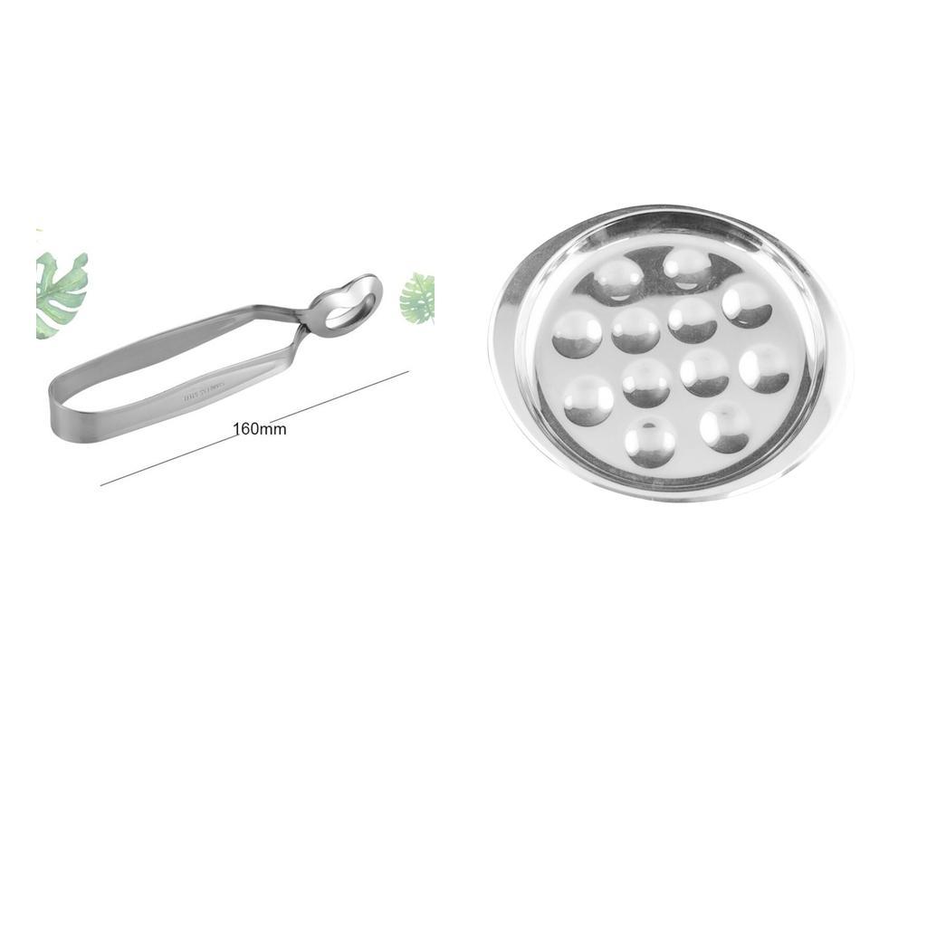 Stainless Steel Snail Escargot Plate Dishes 12 Compartment Holes Tong