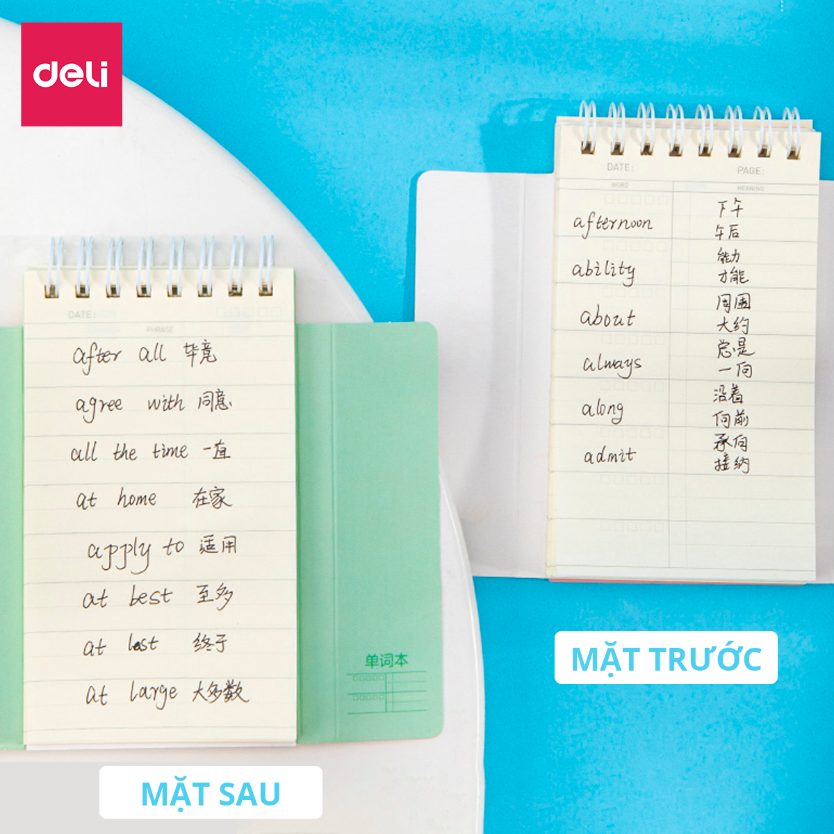 Sổ học từ vựng thông minh thẻ ghi nhớ flashcard luyện thi tiếng Anh Nhật Hàn Trung Đức Pháp cho bé học thuộc nhanh khổ A7 180 trang Deli - Phù hợp cho học sinh , sinh viên nhỏ gọn tiện lợi - 24210