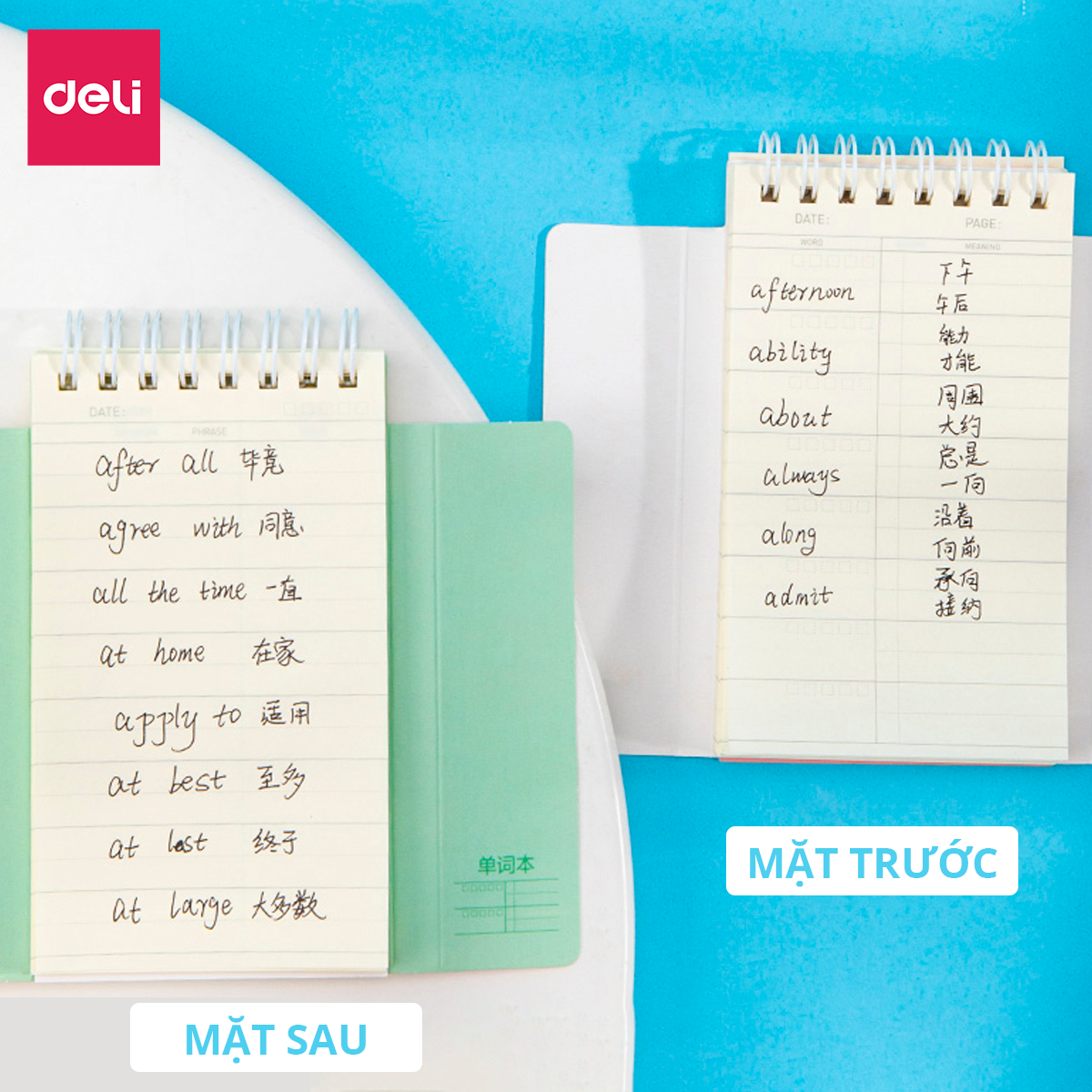 Sổ học từ vựng thông minh thẻ ghi nhớ flashcard luyện thi tiếng Anh Nhật Hàn Trung Đức Pháp cho bé học thuộc nhanh khổ A7 180 trang Deli - Phù hợp cho học sinh , sinh viên nhỏ gọn tiện lợi - 24210