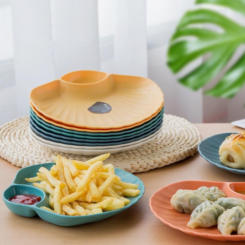 Đĩa nhựa vỏ sò - Đĩa đựng hoa quả, trái cây, đồ ăn có ngăn đựng sốt chấm tiện lợi