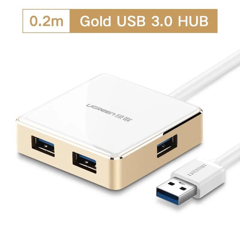 Ugreen UG20783US168TK 20CM màu Vàng Bộ chia HUB USB 3.0 sang 4 USB 3.0 vỏ hợp kim nhôm hỗ trợ nguồn 5V - HÀNG CHÍNH HÃNG