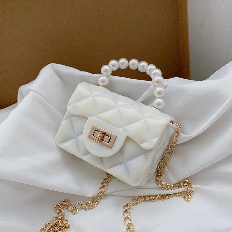 Túi xách mini quai ngọc trai trắng nhiều màu sắc xinh xắn dễ thương cho bé gái loại đẹp dày dặn