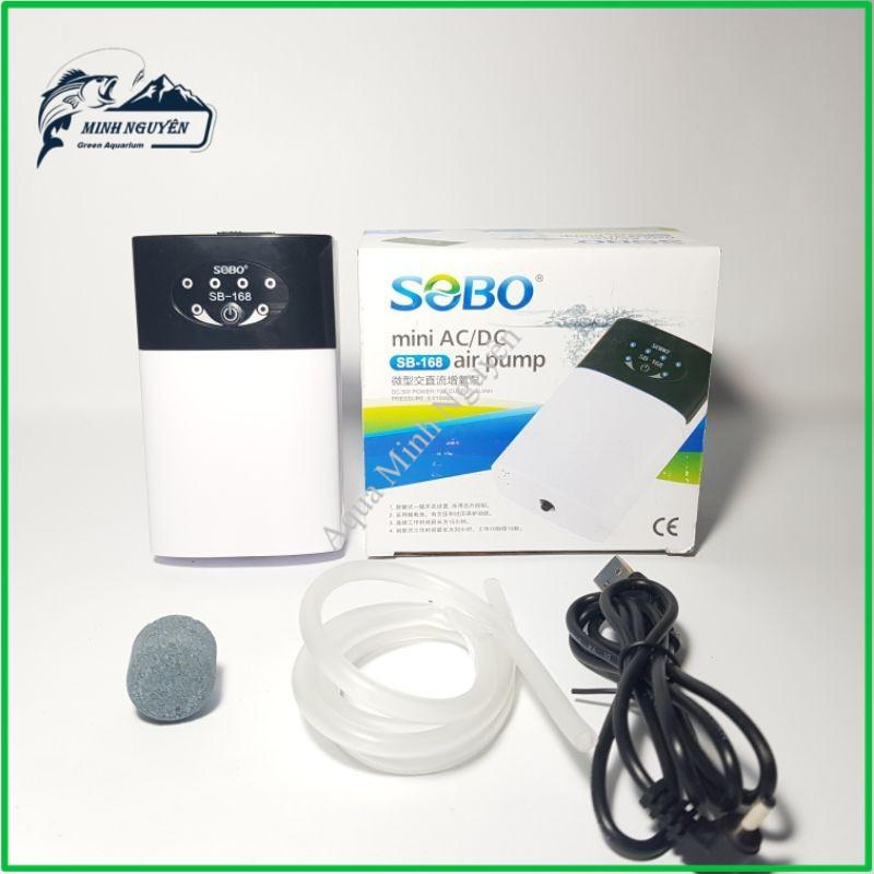 Máy Sủi Oxy Tích Điện 1 Vòi Sobo SB-168 ) - Phòng Cúp Điện Cho Hồ Cá