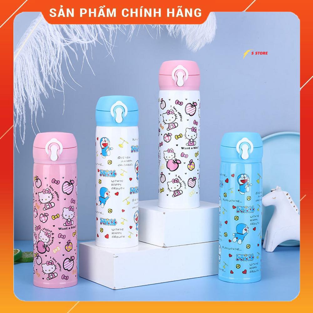 Bình Giữ Nhiệt 500ml In Hình Hoạt Hình Doremon Mèo KT Cho Bé,Cốc Đựng Nước Inox 304