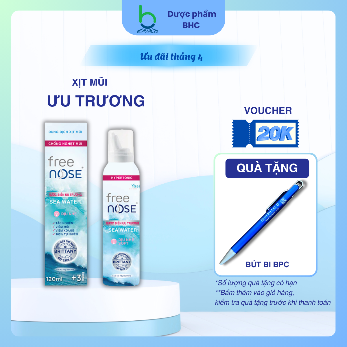 Xịt Mũi Free Nose Ưu Trương Hỗ Trợ Giảm Nghẹt Mũi, Chảy Nước Mũi Dành cho bé từ 3 tháng - Chai 120ml