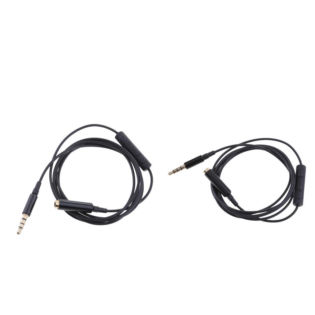 2x 3.5mm Male to Female Stereo with Remote & Mic Audio Cable Wire 1.2m Black