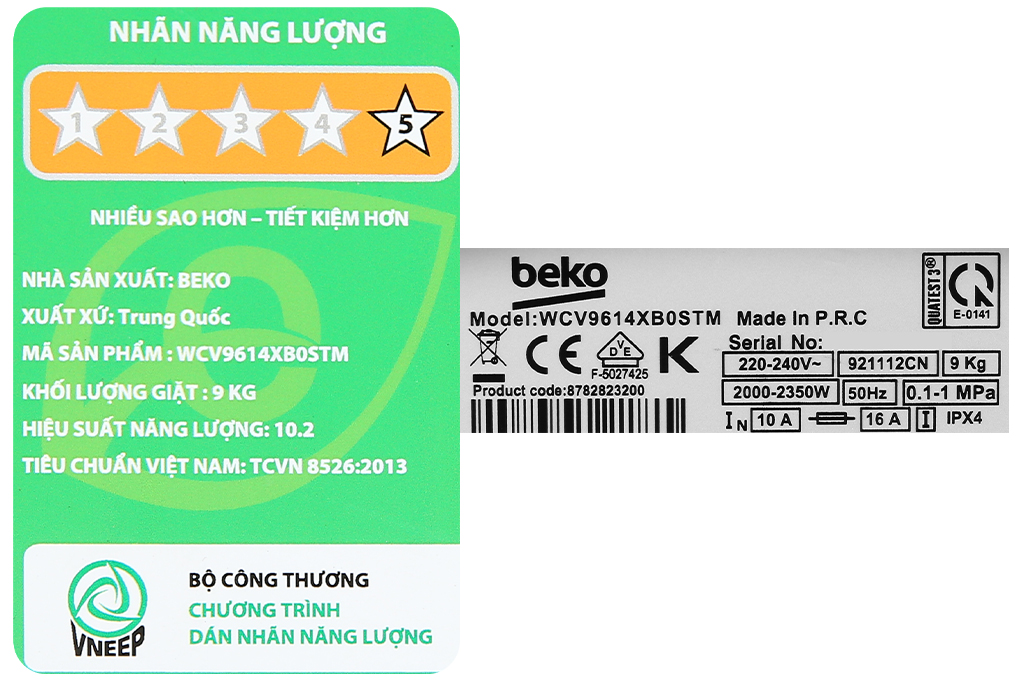 Máy giặt Beko Inverter 9 kg WCV9614XB0STM - Hàng chính hãng - Giao tại Hà Nội