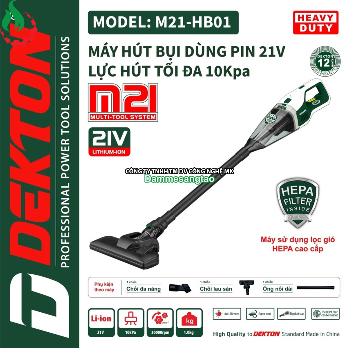 Máy hút bụi pin 21V Dekton M21-HB01 Chân pin phổ thông