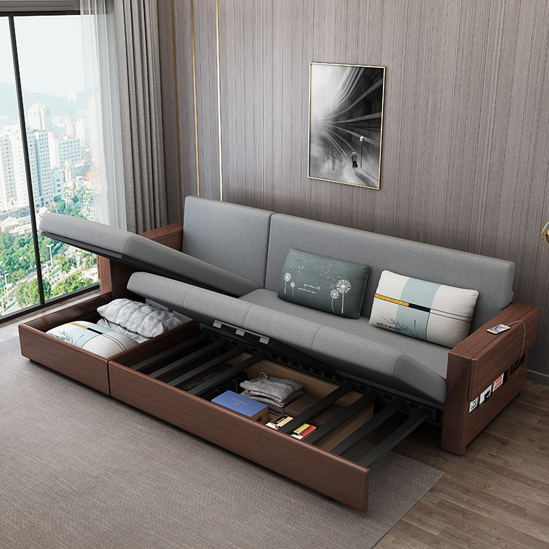 Ghế Sofa Giường Kéo Đa Năng Tay Gỗ Bật Tiện Lợi DP-SGK43