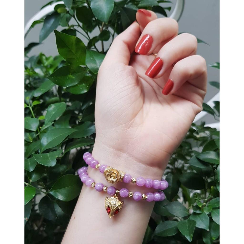 Vòng tay quấn 2 vòng thời trang tím hồng mix charm hồ ly hợp kim mạ vàng cao cấp