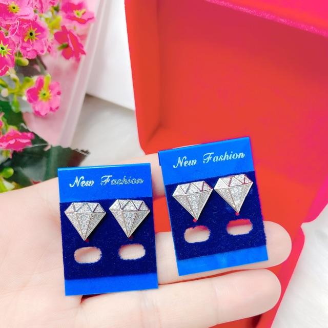 Bông tai hình kim cương mạ bạch kim RCLN