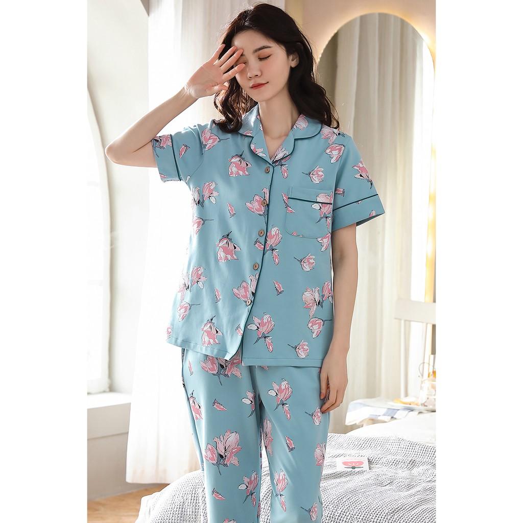 Bộ Pijama cộc tay nhẹ nhàng, sang trong, vải cotton 100% siêu thoáng mát, giặt máy thoải mái không bai, không xù lông