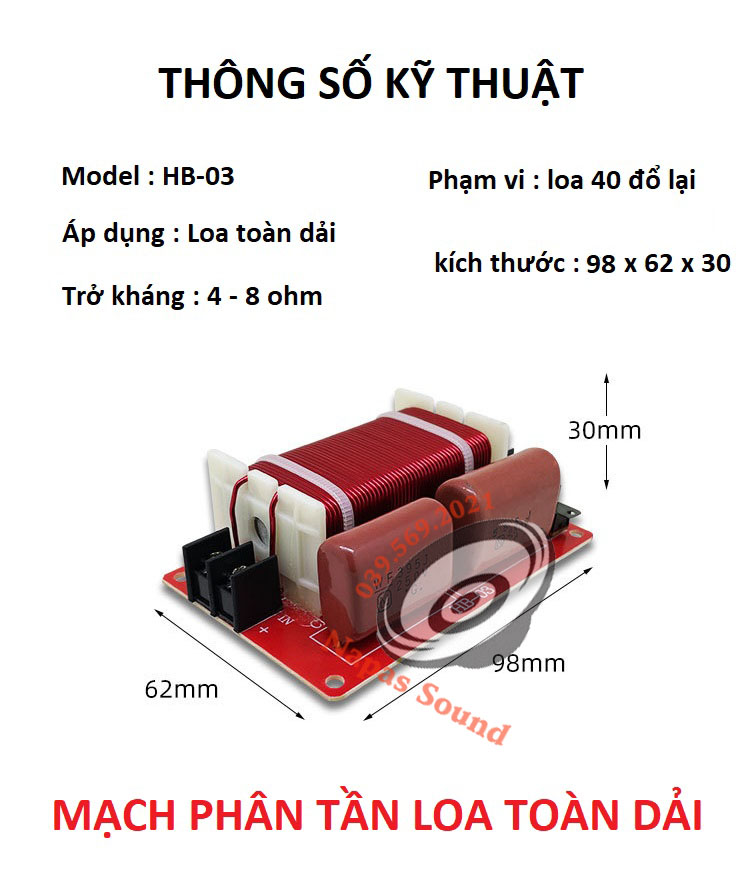 MẠCH LỌC CHO LOA TOÀN DẢI HB03 CÓ ĐIỀU CHỈNH ÂM - CÔNG SUẤT LỚN - PHÂN TẦN LOA TOÀN DẢI