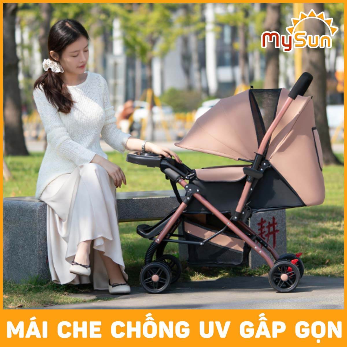 Xe đẩy 2 chiều nằm ngồi gấp gọn cho em bé sơ sinh 1 2 3 4 tuổi Premium MySun