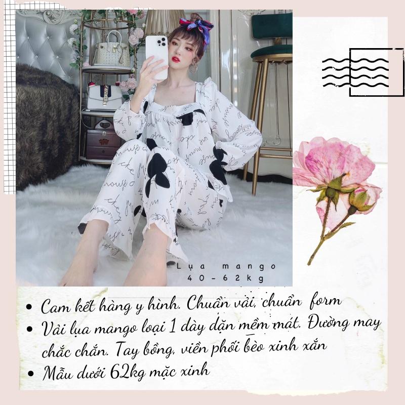 Đồ bộ nữ dài tay cổ vuông pizama lụa mango loại 1 cao cấp dễ thương giá rẻ freesize dưới 62kg MY STORE S56