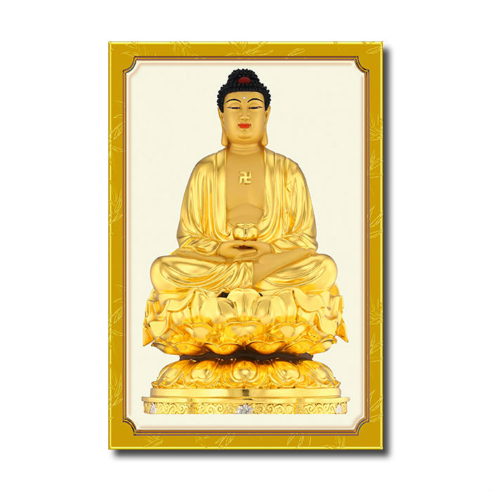Hình Phật Pháp treo tường trang trí nhà cửa mẫu như lai Phật tổ ngồi trên tọa sen vàng, Tranh Phật Giáo HPV-24