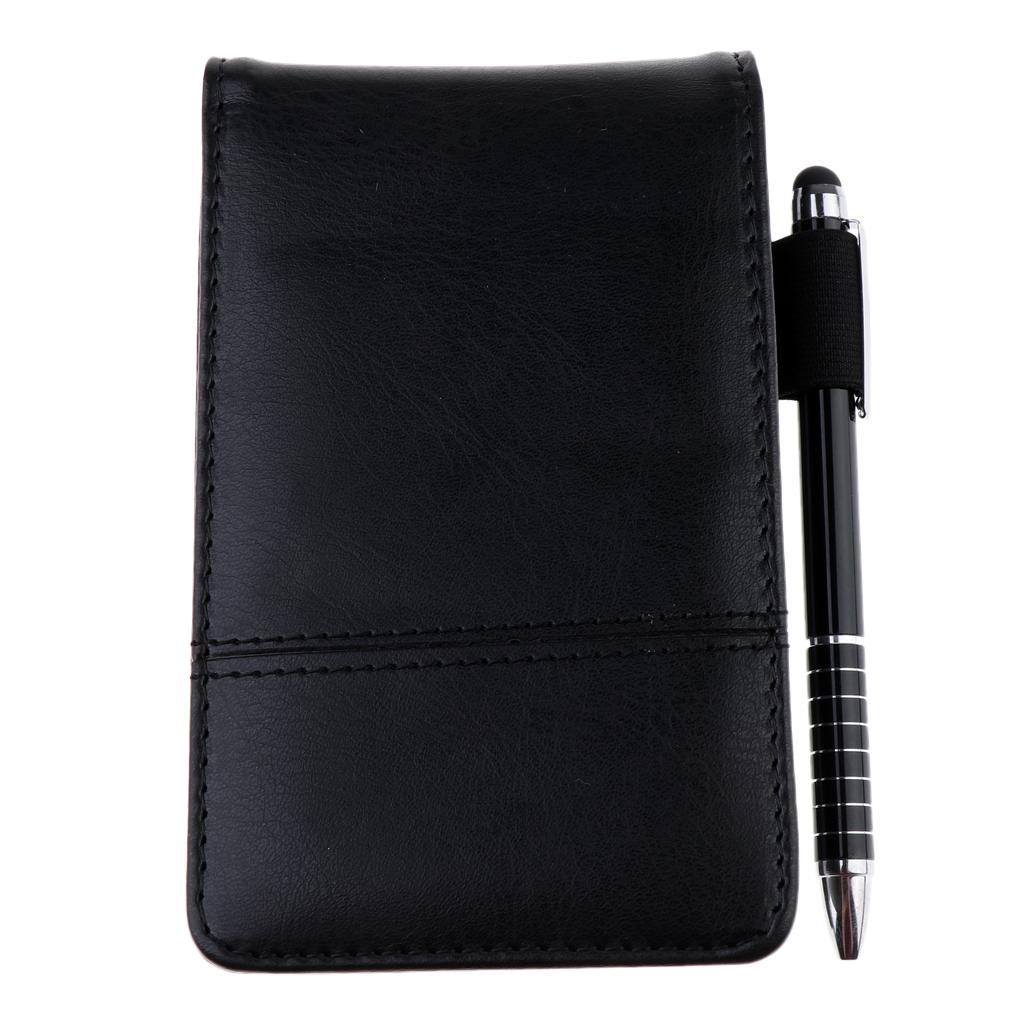 A7 Leather Waterproof Hardcover Notes Book with Calculator+Ballpen Black