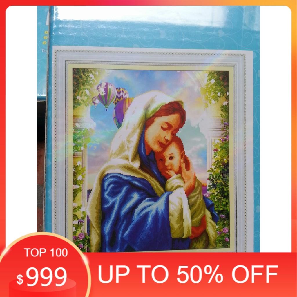 Tranh Đính Đá ĐỨC MẸ . Kích Thước: 67cm x 75cm