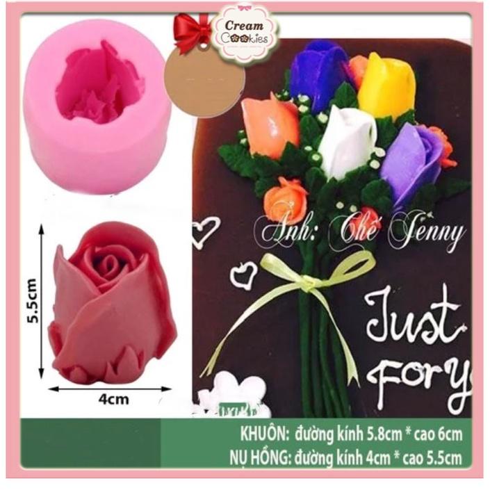 Khuôn Silicon Búp Hồng Nụ Hồng Cao 5,5cm