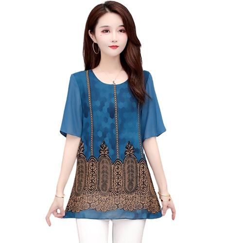 Áo Trung Niên Cho Mẹ, Mẫu Áo Kiểu Tay Ngắn Cổ Tròn Họa Tiết Thổ Cẩm Đẹp Trang Nhã | Thời Trang Trung Niên