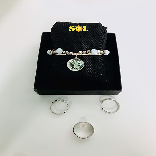 Vòng tay hoa thủy tinh hoa đào xanh thắm xinh đẹp, cổ điển, dịu dàng + nhẫn cá tính, thời trang, phong cách