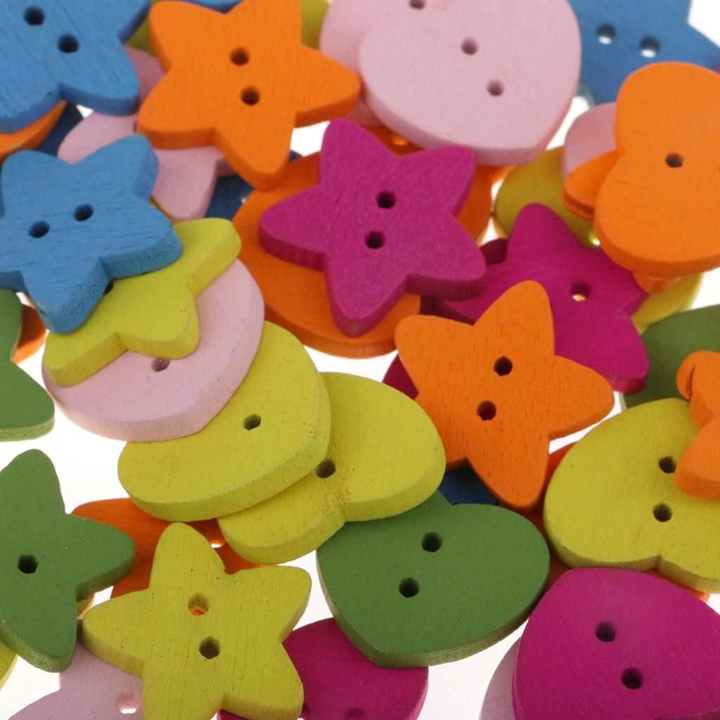 20G Gỗ Trái Tim Ngôi Sao Handmade 2 Lỗ Nút Gỗ May Thêu Sò Tự Làm