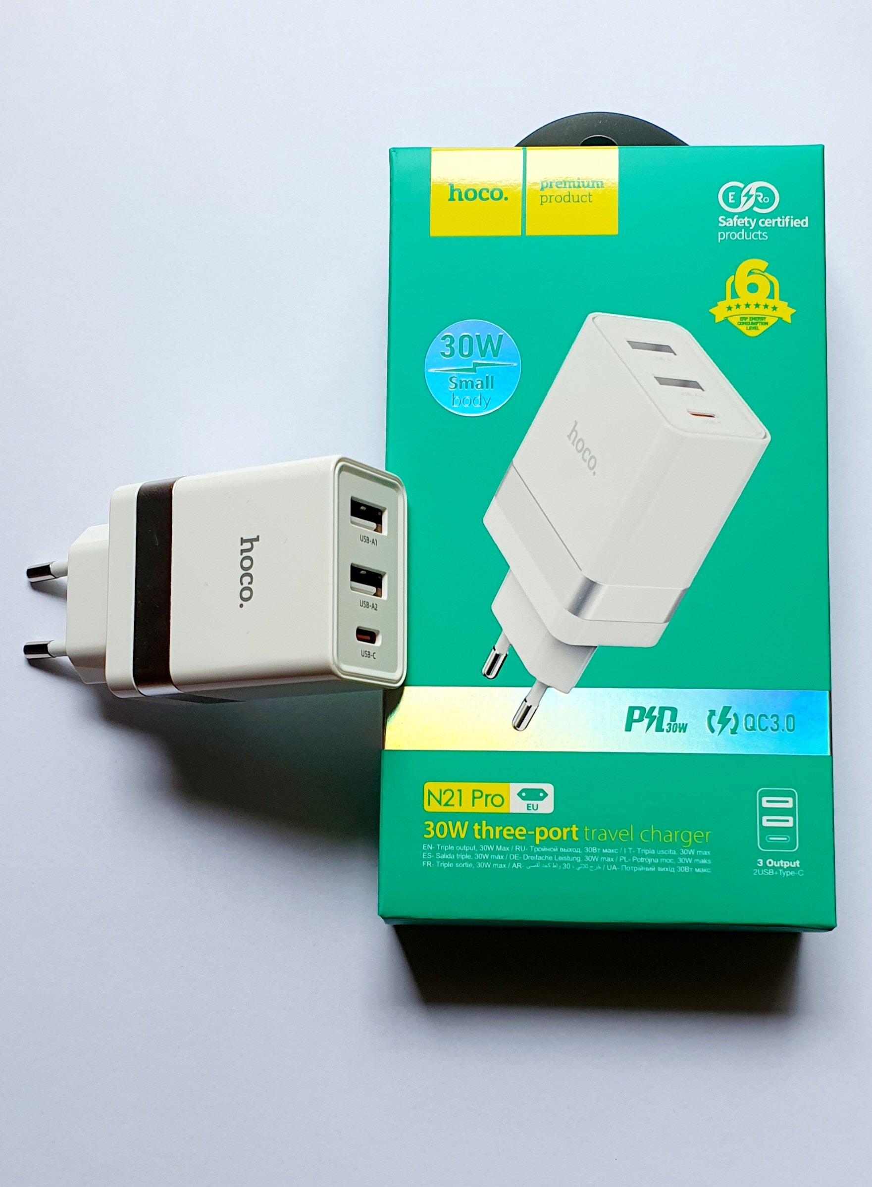 Cốc Sạc Nhanh PD 30W Hoco N21-Pro 3 Cổng Sạc (2 Cổng USB + 1 Cổng Type C) - Hàng Nhập Khẩu