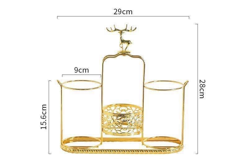 BỘ 3 ỐNG CẮM ĐŨA BẰNG SỨ KÈM GIÁ ĐỠ KIM LOẠI MẠ VÀNG CAO CẤP - VD126