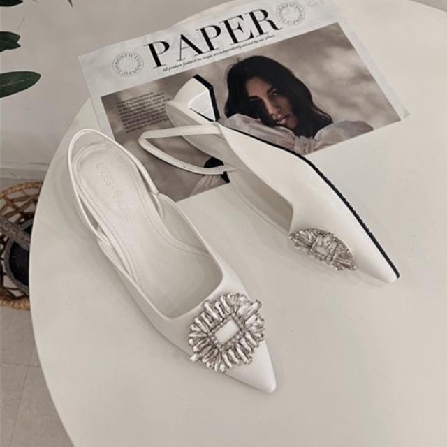 Giày nữ cao gót mũi nhọn 3cm quai đá slingbak giày đẹp satin 3p SHOES PARADISE BBXK10