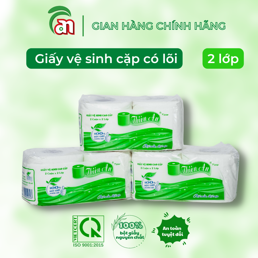 Giấy vệ sinh cuộn nhỏ có lõi đóng cặp giá rẻ, dễ tan Thiên An 2 lớp 5 cặp/lốc - Thiên An Nam paper