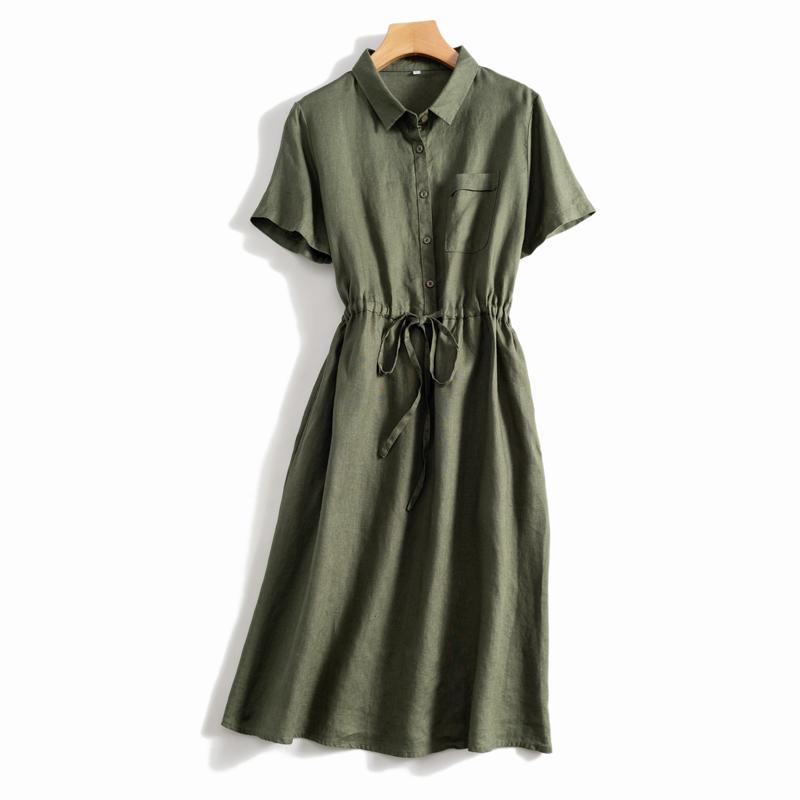 Đầm suông nữ vải đũi mềm mát, thiết kế kiểu dáng sơ mi, có túi thời trang hè thu mới nhất AH75