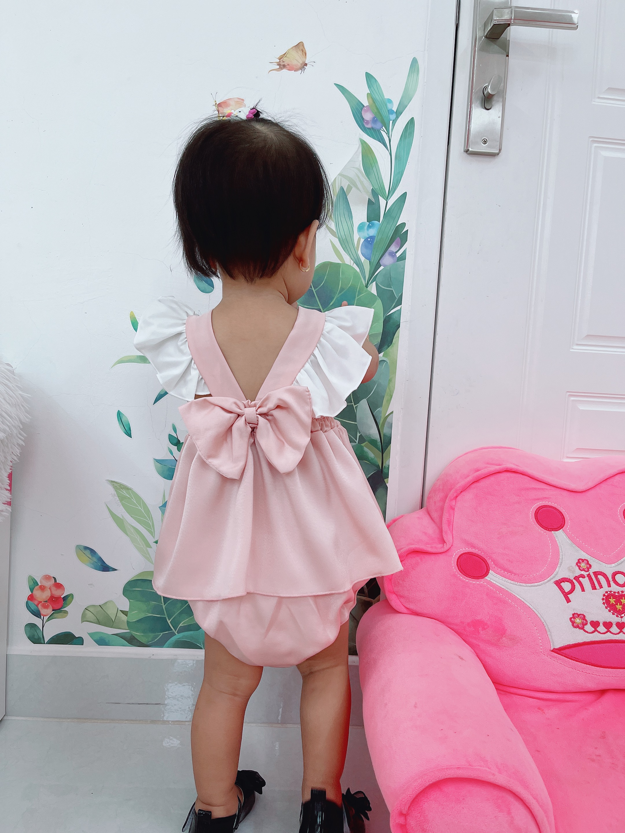 [3-12kg] Body Váy Hoa Nhí Nơ Hồng NHÍM XÙ KIDS Cho Bé Gái Sơ Sinh, Đầy Tháng, Thôi Nôi B087