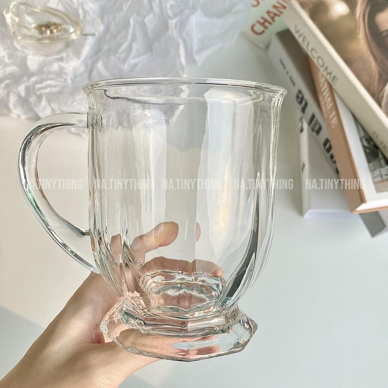 Ly cốc thuỷ tinh trong suốt có tay cầm dung tích lớn dùng uống trà sữa cà phê phong cách Hàn Quốc - NA0046