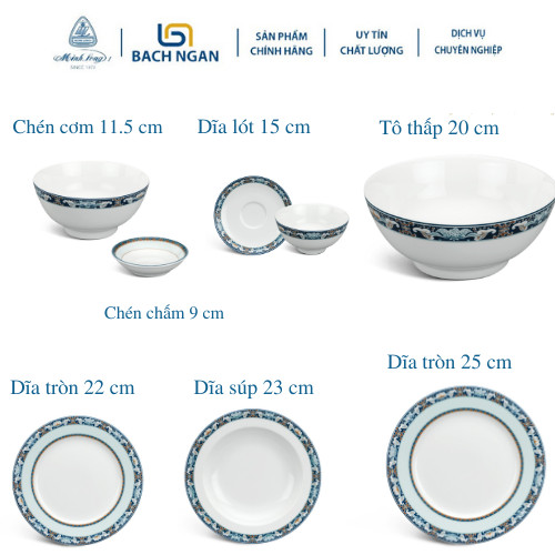 Bộ Chén Dĩa Sứ Minh Long 24 Sản Phẩm Jasmine Phước Lộc Thọ Hàng Đẹp, Cao Cấp Dùng Trong Gia Đình, Đãi Khách Hay Tặng Quà