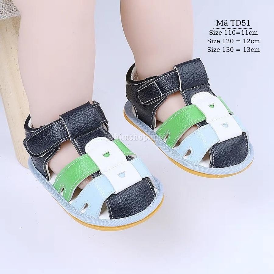 Giày sandal tập đi cho bé đế cao su chống trơn trượt cao cấp da mềm êm chân dáng bít mũi thời trang cho trẻ sơ sinh, trẻ em bé trai bé gái 0 - 18 tháng TD55