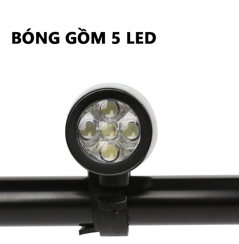 Đèn Rời Gắn Xe Đạp Sử Dụng Pin AAA Gồm Đèn Trước Và Đèn Hậu 5 Bóng Led Cực Sáng Cleacco