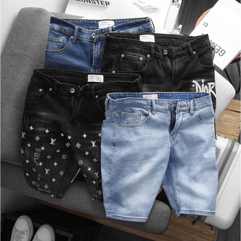 Quần short nam xanh trơn slimfit chất jean co giãn hàng vnxk cao cấp