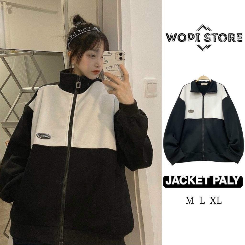 Áo Khoác Jacket PALY Form Rộng Phối Dây Kéo Vải Nỉ Bông Phong Cách Ulzzang Unisex