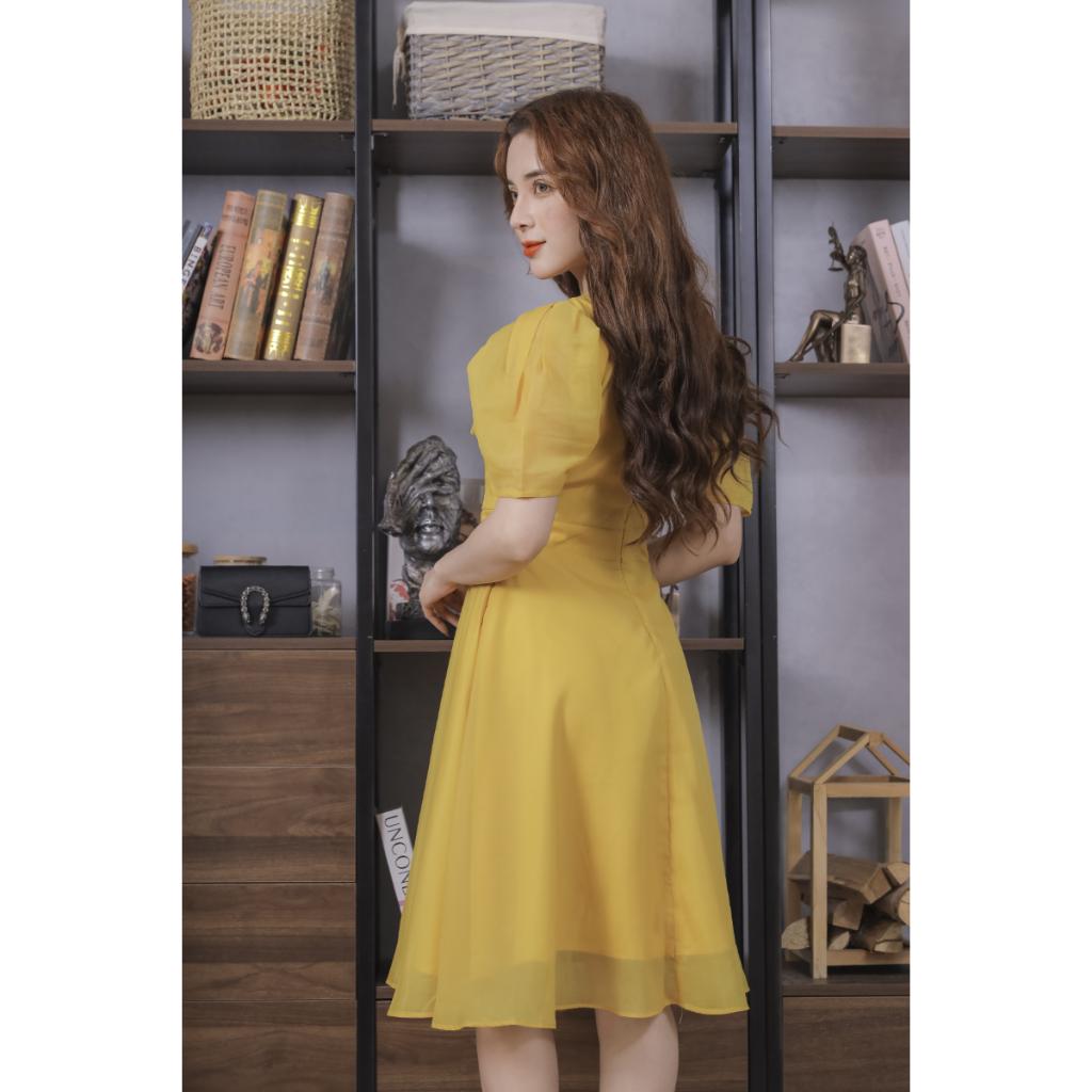 Hình ảnh Váy Tơ Óng Màu Vàng 23V011 Cao Cấp Pi Style