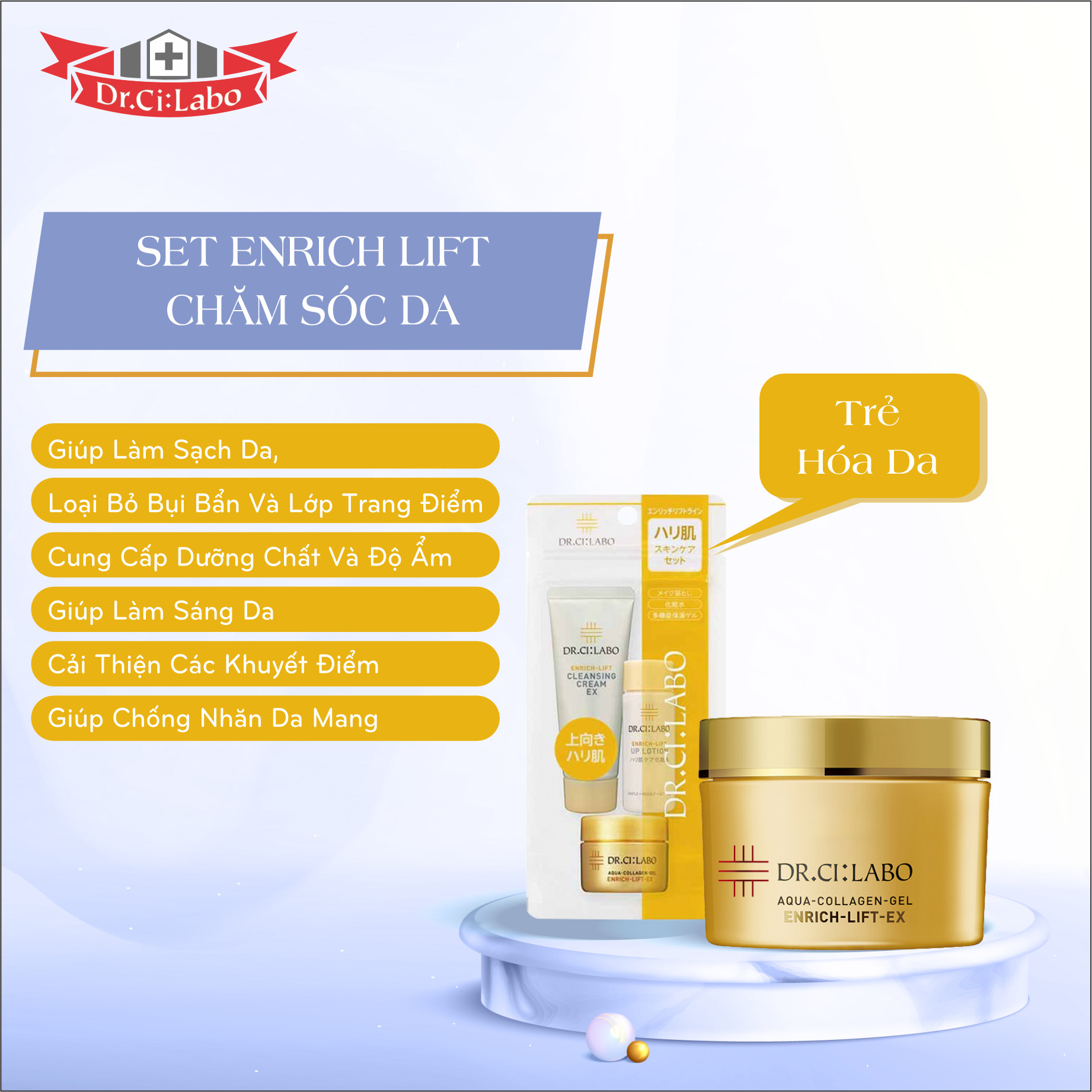 Bộ Sản Phẩm Dưỡng Da Cơ Bản Dr.Ci:Labo Enrich-Lift Skin Care Set Giúp Nâng Cơ Và Trẻ Hóa Da