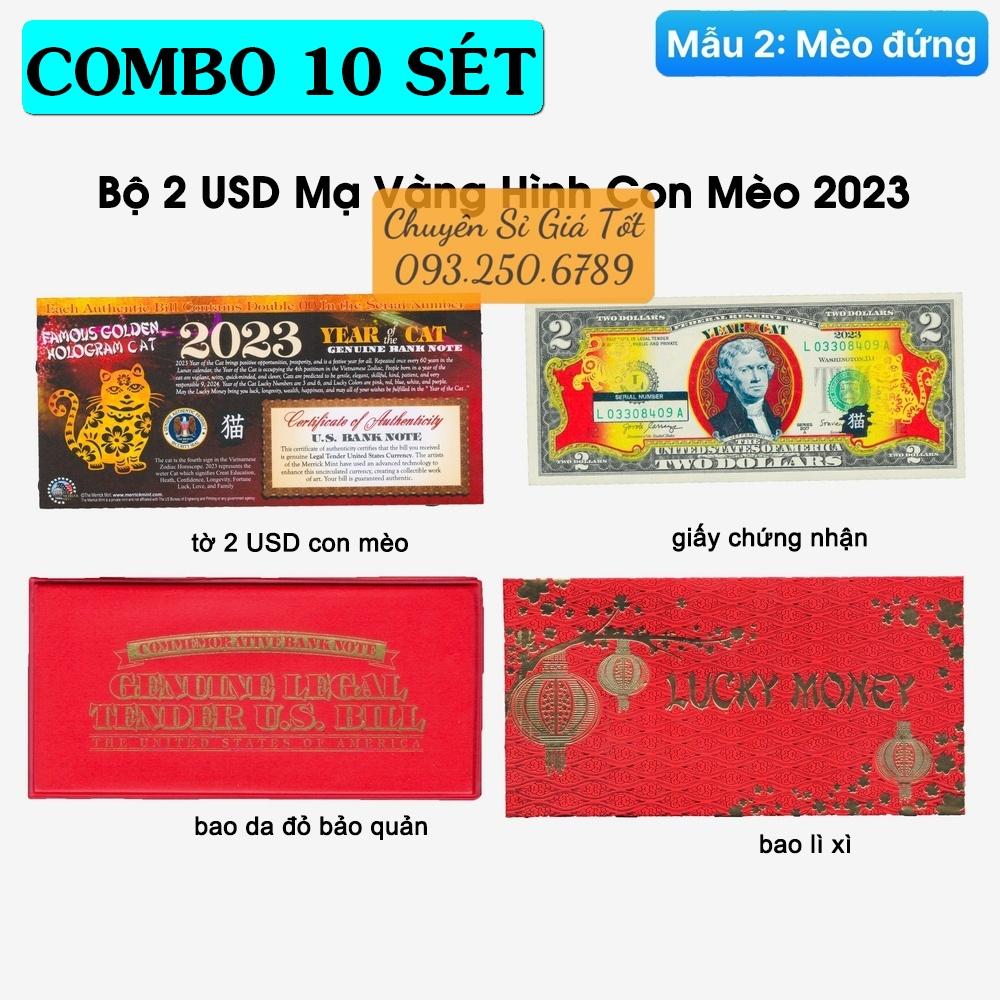 TIỀN LÌ XÌ MAY MẮN - TỜ 2 USD HÌNH CON Mèo 2023 MẠ VÀNG MỸ [MÈO ĐỨNG