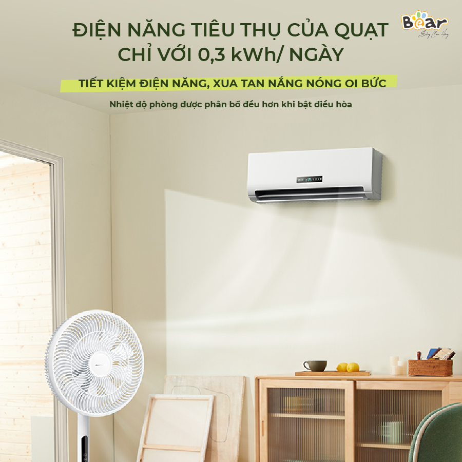 Quạt Điện Đứng Bear DFS-D47F2 47W Màu Trắng Chống Ồn Điều Khiển Từ Xa Tiết Kiệm Điện Sang Trọng Quạt Cây Đứng hàng chính hãng