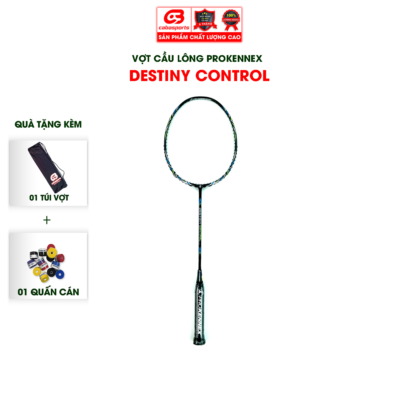 Vợt cầu lông Prokennex DESTINY CONTROL chính hãng cao cấp công thủ toàn diện (1 cây) - - Tặng kèm quấn cán