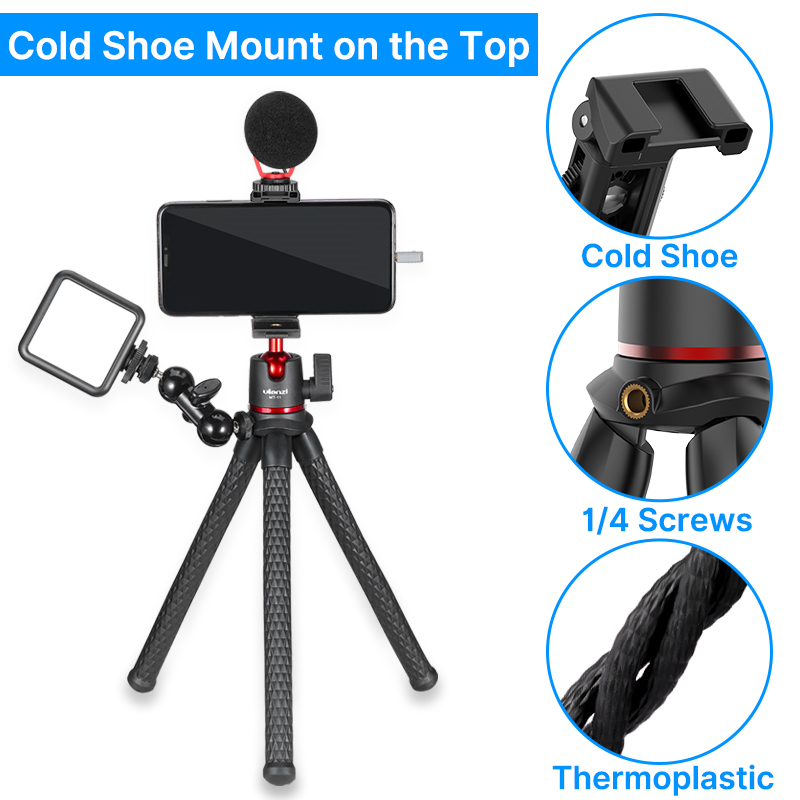 Ulanzi MT-11 Octopus Actopus Facility Tràn cho điện thoại DSLR DSLR GoPro Camera kéo dài 1/4 '' Vít với bóng đầu clip điện thoại Coldshoe: MT-33