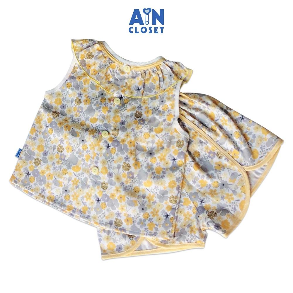 Bộ quần áo bé gái họa tiết Hoa vàng xám cotton - AICDBGUZJUHT - AIN Closet