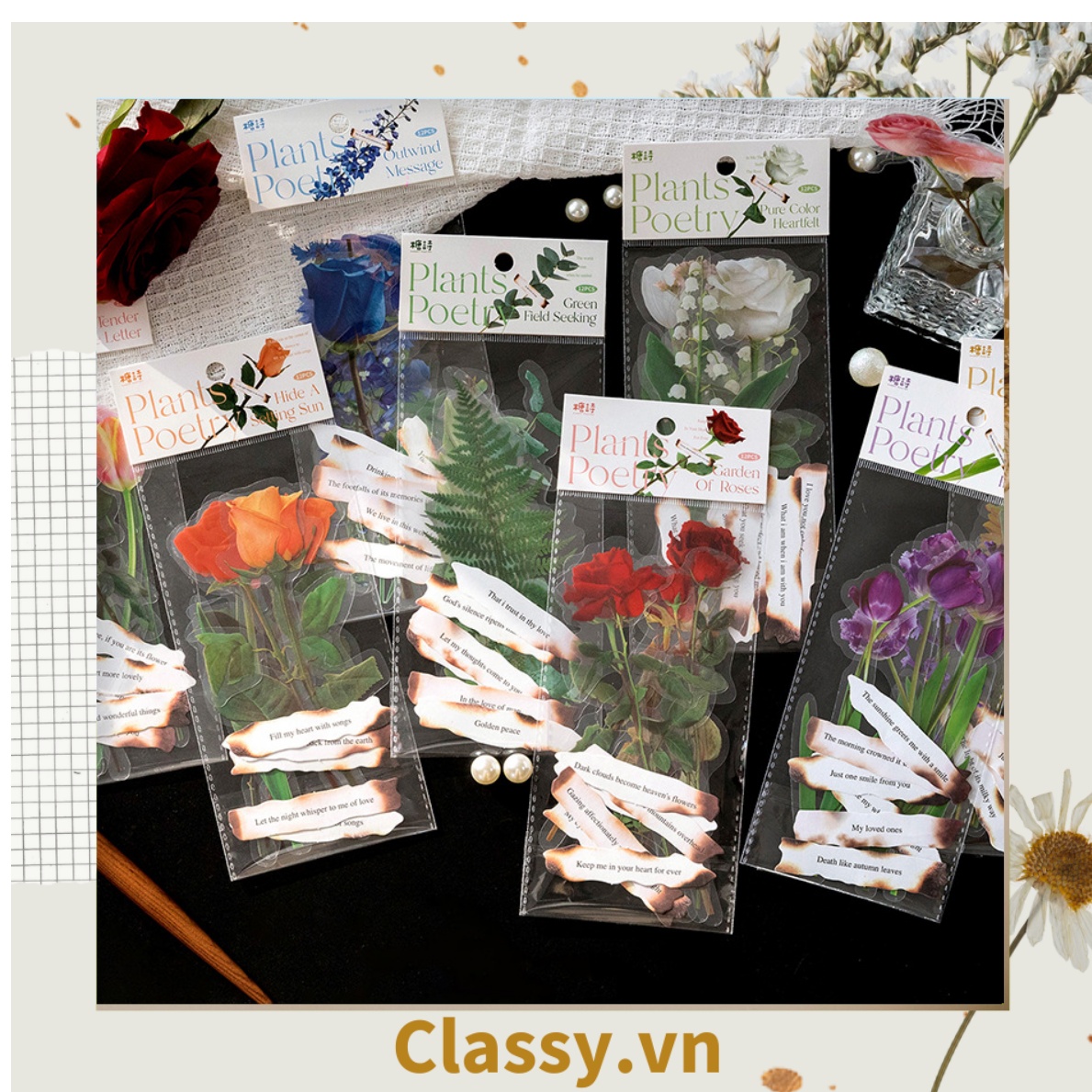 08 miếng Sticker Vintage hình hoa nhỉ thanh lịch PK1710