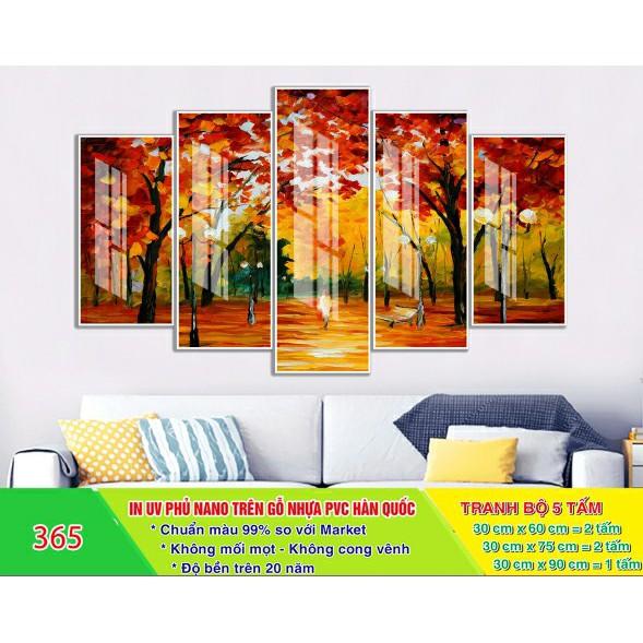 Tranh treo tường trang trí Sơn dầu 5 tấm 3D/gỗ MDF Hàn Quốc chống ẩm mốc, mối mọt