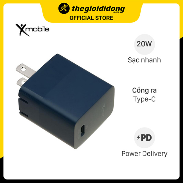 Adapter Sạc Type C PD 20W Xmobile TC20B Xanh Navy - Hàng Chính Hãng