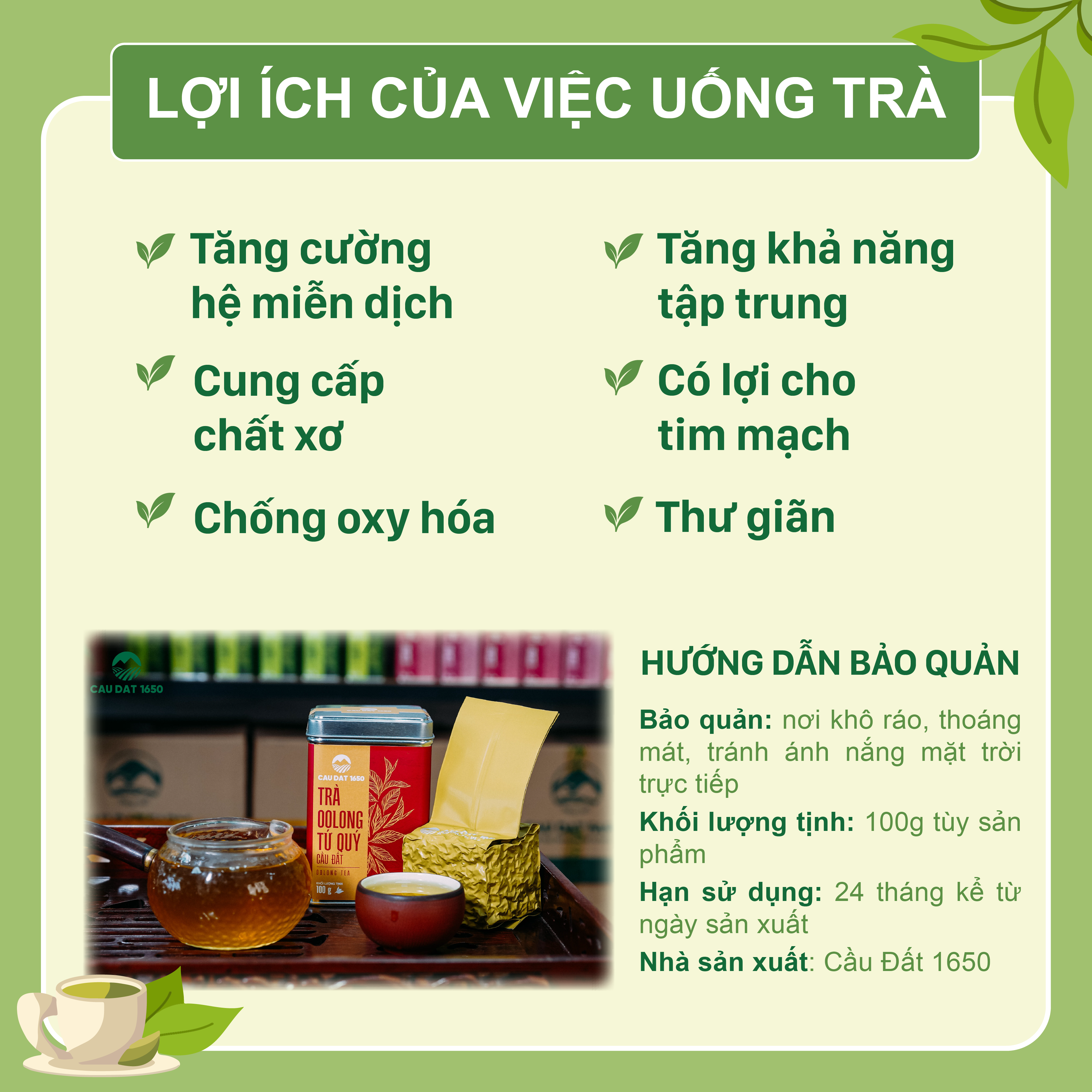 Trà Lài Cầu Đất 1650 – Túi Giấy 100g | Hương lài &amp; vị trà đậm – Thanh lọc cơ thể