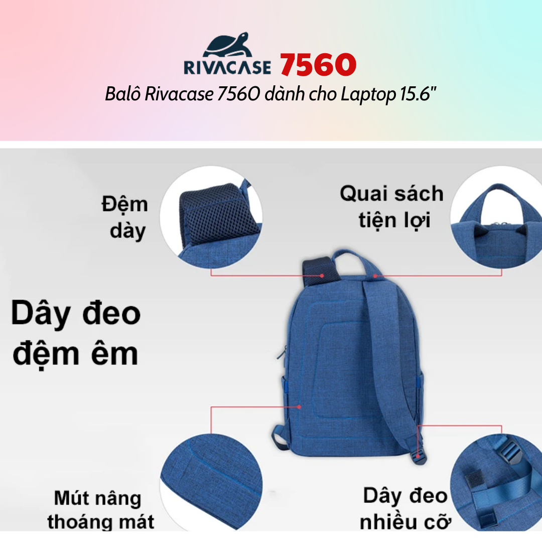 Balô Rivacase 7560 Dành Cho Laptop 15.6&quot; - Hàng Chính Hãng - Bảo Hành 24 Tháng